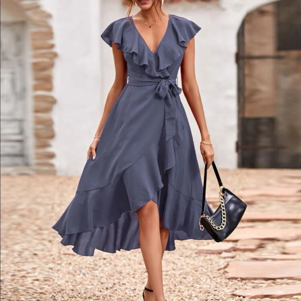 Boho ruffle hem belted midi dress - Picture 6 of 8